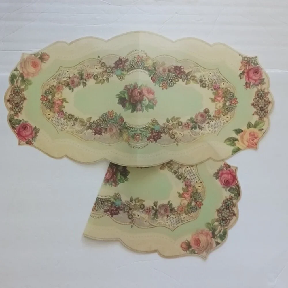 2 pc Michal Negrin Runners Dining Table Kitchen Home Decor Victorian Rose Floral